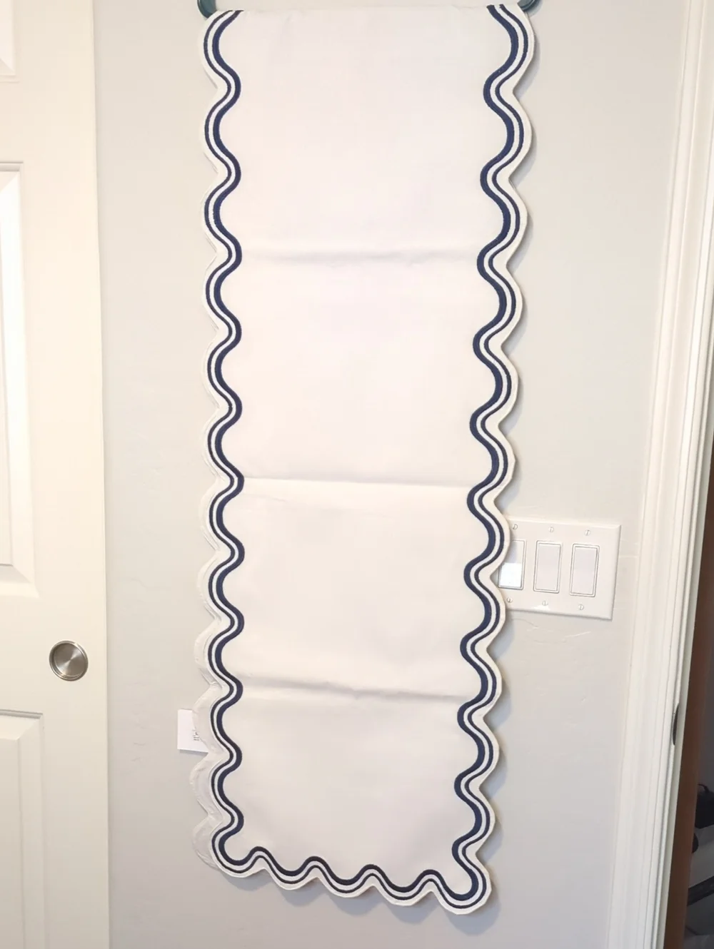NWT Anthropologie Madeline White and Navy Embroidered Table Runner